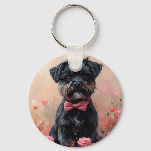 Affenpinscher met rozen - Valentijnsdag Sleutelhanger (Voorkant)