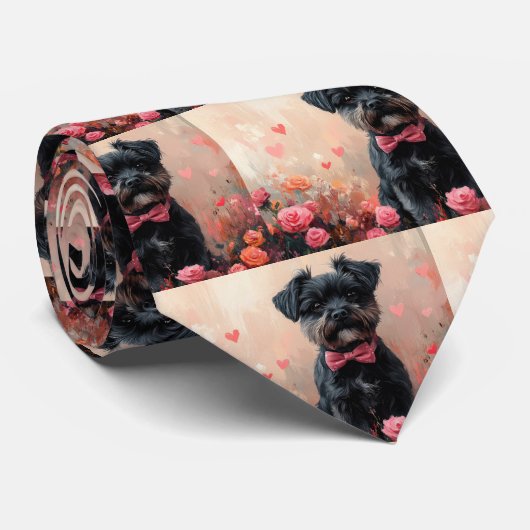 Affenpinscher met rozen - Valentijnsdag Stropdas (Opgerold)