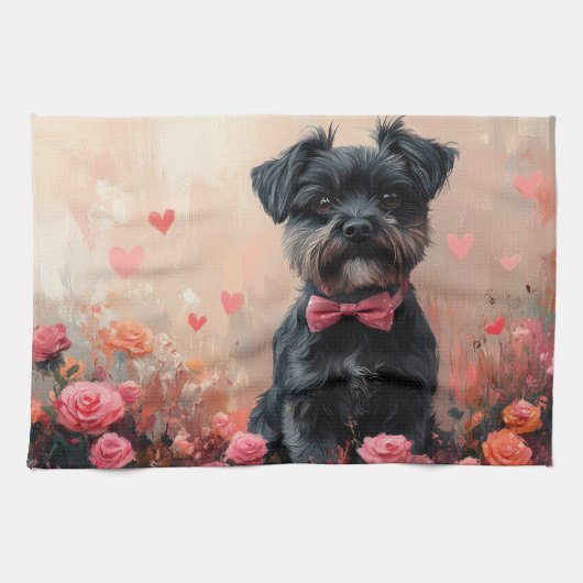 Affenpinscher met Rozen - Valentijnsdag Theedoek (Horizontaal)