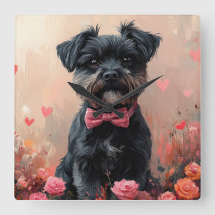 Affenpinscher met Rozen - Valentijnsdag Vierkante Klok