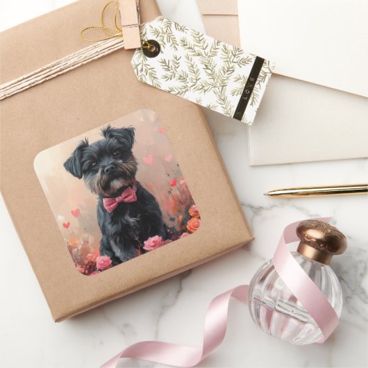 Affenpinscher met Rozen - Valentijnsdag Vierkante Sticker (Geschenken)