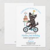 Affenpinscher op de fiets met taart 2e verjaardags kaart (Voorkant / Achterkant)