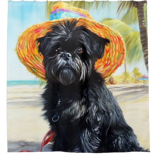 Affenpinscher op strand, zomercadeau voor hondenli douchegordijn (Voorkant)