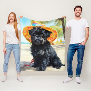Affenpinscher op strand, zomercadeau voor hondenli fleece deken