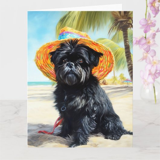 Affenpinscher op strand, zomercadeau voor hondenli kaart (Orchidee)