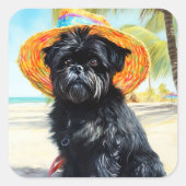 Affenpinscher op strand, zomercadeau voor hondenli vierkante sticker (Voorkant)