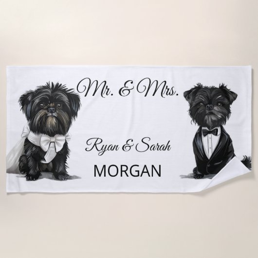 Affenpinscher Paar Bruidegom Mr en Mrs. Strandlaken (Voorkant)