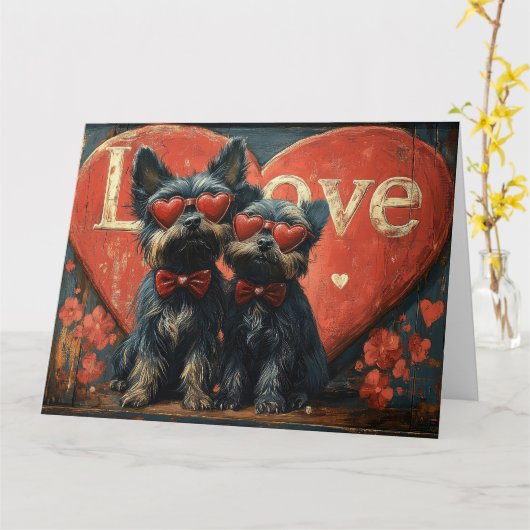  Affenpinscher Paar Liefde - Retro Romance Kaart (Gele Bloem)