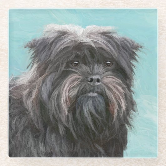 Affenpinscher Painting - Cute Original Dog Art Glazen Onderzetter (Voorkant)