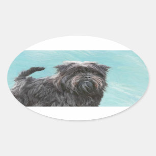 Affenpinscher Painting - Cute Original Dog Art Ovale Sticker