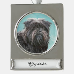 Affenpinscher Painting - Cute Original Dog Art Verzilverd Banner Ornament