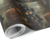 Affenpinscher Rijden Motorfiets Halloween Eng Cadeaupapier (Rol Hoek)