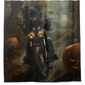 Affenpinscher Rijden Motorfiets Halloween Eng Douchegordijn (Voorkant)