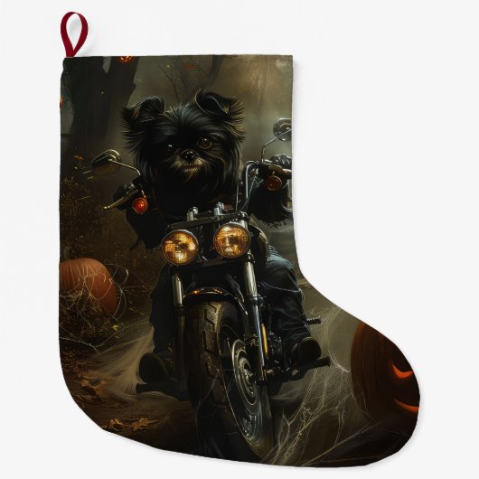 Affenpinscher Rijden Motorfiets Halloween Eng Grote Kerstsok (Voorkant)