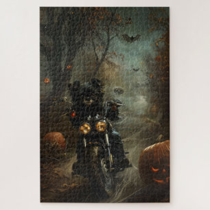 Affenpinscher Rijden Motorfiets Halloween Eng Legpuzzel