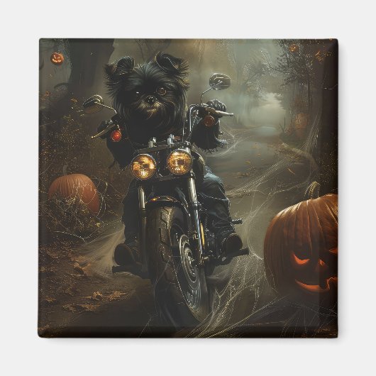 Affenpinscher Rijden Motorfiets Halloween Eng Magneet (Voorkant)