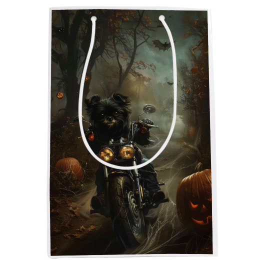 Affenpinscher Rijden Motorfiets Halloween Eng Medium Cadeauzakje (Voorkant)