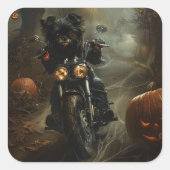 Affenpinscher Rijden Motorfiets Halloween Eng Vierkante Sticker (Voorkant)