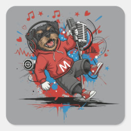 Affenpinscher Rock Star Singer Musical Podcast Art Vierkante Sticker