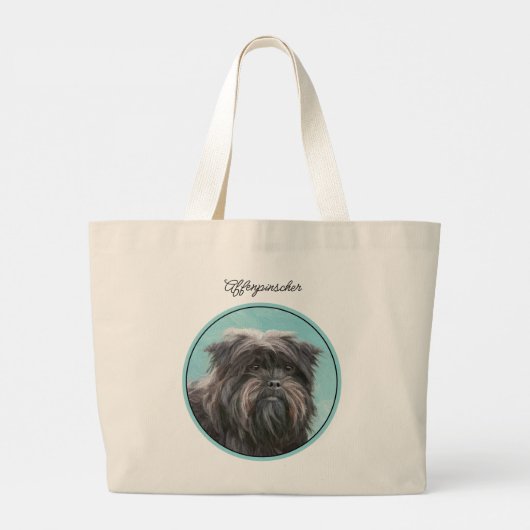 Affenpinscher Schilderij Zwart en Zilver Dog Art Grote Tote Bag (Achterkant)