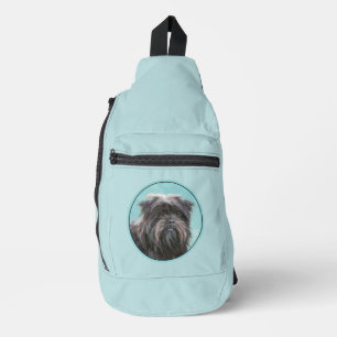 Affenpinscher Schilderij Zwart en Zilver Dog Art Sling Bag