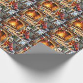 Affenpinscher Sitting Fireplace Christmas Lights Cadeaupapier (Hoek)