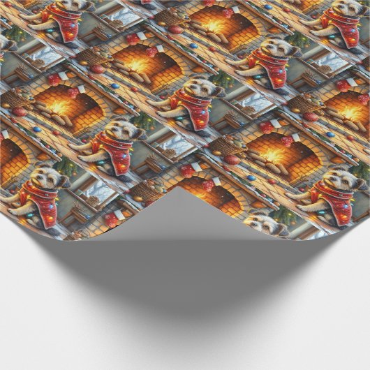 Affenpinscher Sitting Fireplace Christmas Lights Cadeaupapier (Hoek)