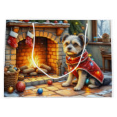 Affenpinscher Sitting Fireplace Christmas Lights Groot Cadeauzakje (Voorkant)