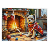 Affenpinscher Sitting Fireplace Christmas Lights Groot Cadeauzakje (Achterkant)