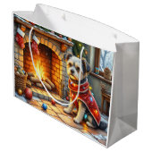 Affenpinscher Sitting Fireplace Christmas Lights Groot Cadeauzakje (Achterkant Gekanteld)
