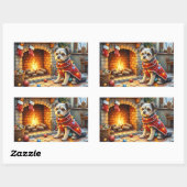 Affenpinscher Sitting Fireplace Christmas Lights Rechthoekige Sticker (Vel)
