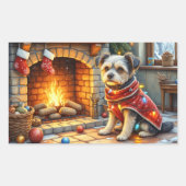 Affenpinscher Sitting Fireplace Christmas Lights Rechthoekige Sticker (Voorkant)