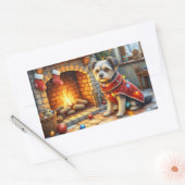 Affenpinscher Sitting Fireplace Christmas Lights Rechthoekige Sticker (Envelop)