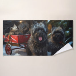 Affenpinscher Sneeuw Slede Rit Kerst Decoratie Bad Handdoek