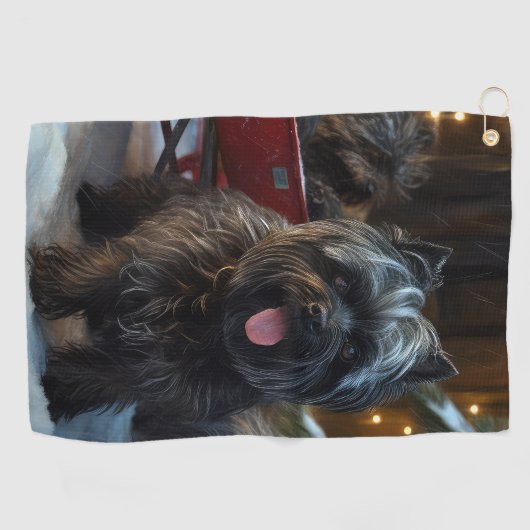 Affenpinscher Sneeuw Slede Rit Kerst Decoratie Golfhanddoek (Horizontaal)