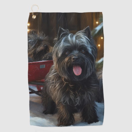Affenpinscher Sneeuw Slede Rit Kerst Decoratie Golfhanddoek (Voorkant)