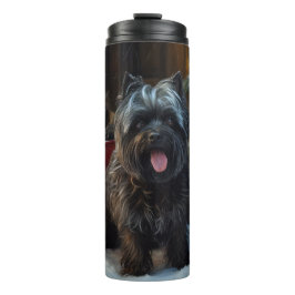 Affenpinscher Sneeuwrijke slee rit Kerst decoratie Thermosbeker