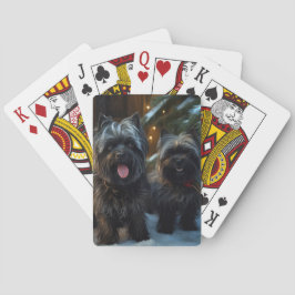 Affenpinscher Sneeuwrijke slee-rit Kerstversiering Pokerkaarten