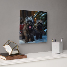 Affenpinscher Sneeuwrijke slee-rit Kerstversiering Vierkante Klok
