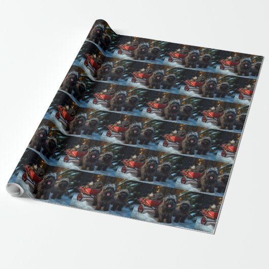 Affenpinscher Snowy Sleigh Ride Kerstdecoratie Cadeaupapier (Uitgerold)