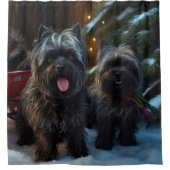 Affenpinscher Snowy Sleigh Ride Kerstdecoratie Douchegordijn (Voorkant)