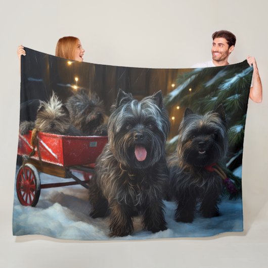 Affenpinscher Snowy Sleigh Ride Kerstdecoratie Fleece Deken (In situ)