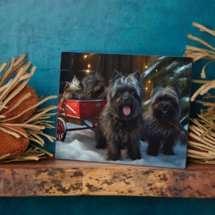 Affenpinscher Snowy Sleigh Ride Kerstdecoratie Fotoplaat