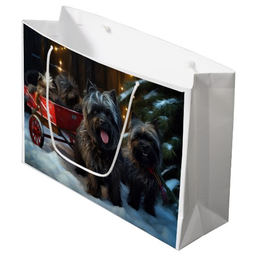 Affenpinscher Snowy Sleigh Ride Kerstdecoratie Groot Cadeauzakje (Voorkant Gekanteld)