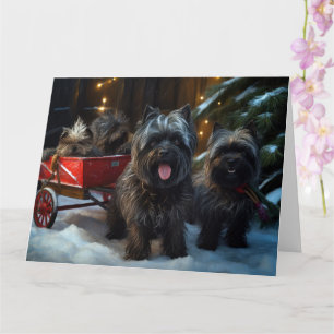 Affenpinscher Snowy Sleigh Ride Kerstdecoratie Kaart
