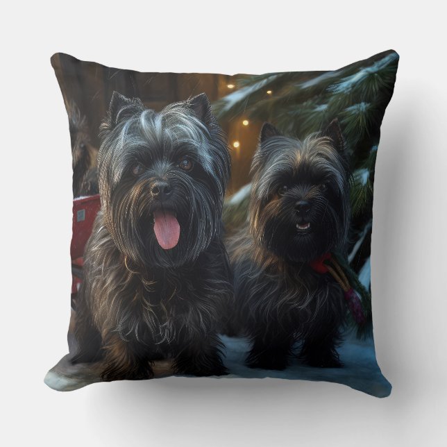 Affenpinscher Snowy Sleigh Ride Kerstdecoratie Kussen (Voorkant)