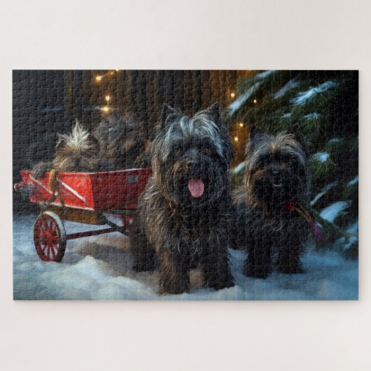 Affenpinscher Snowy Sleigh Ride Kerstdecoratie Legpuzzel (Horizontaal)