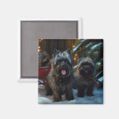 Affenpinscher Snowy Sleigh Ride Kerstdecoratie Magneet (Voorkant / Achterkant)