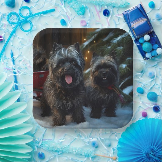 Affenpinscher Snowy Sleigh Ride Kerstdecoratie Papieren Bordje (Feest)