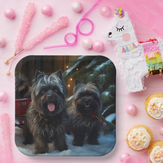 Affenpinscher Snowy Sleigh Ride Kerstdecoratie Papieren Bordje (Feest)